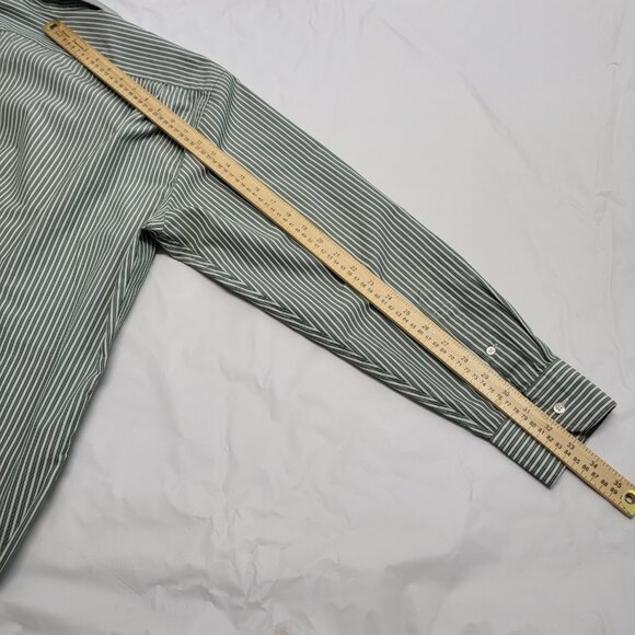 1901 Mens Dress Shirt 17 34-35 Athletic Fit Long Sleeve Cotton Striped Green - Picture 15 of 15